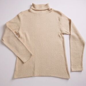 Profile Ribbed Turtleneck Sweater Tan Neutral Base Layer Size Medium